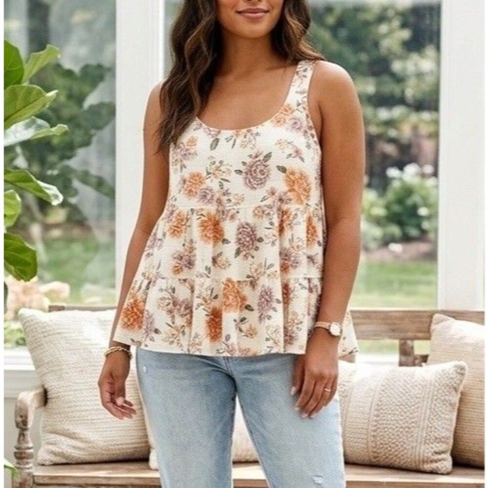 American Eagle Flowy Fall Floral Babydoll Tank W Large Boho Fairy Cottage Core